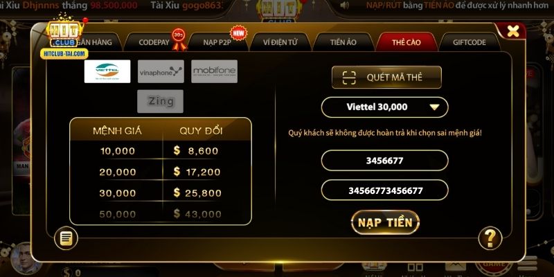 Nạp tiền rút tiền
